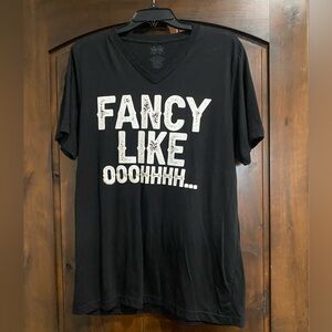 Trendy Black Graphic Tee with White Text